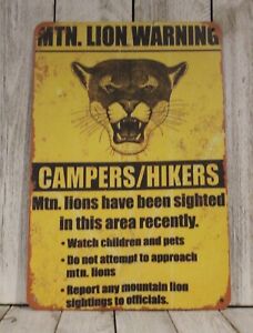 Mountain Lion Tin Warning Sign National Wildlife Refuge Vintage Rustic Style