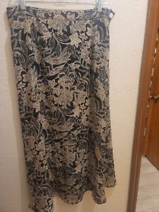Lane Bryant A Line Maxi Skirt 14/16 Lined Black With Gold And Taupe Floral