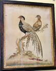 Antique 18th C Sampler Needlework Embroidery Birds Pheasants Original Frame