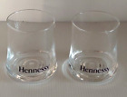 Set of 2 Hennessy Cognac Whiskey Lowball Cocktail Glasses Blue Lettering
