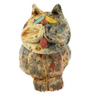 Handcrafted Pottery Cat Statue Figurine Keepsake Pot w/Lid Red Clay Multicolor