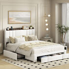 PU Modern Full/Queen Bed with 4 Storage Drawers and Charging Station,Upholstered