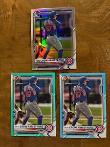 Lot of (3) 2021 Bowman Pete Crow Armstrong Refractor/Parallel Cubs BD12, BDC--12