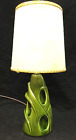 Mid Century Modern Abstract Ceramic Green Table Lamp with Fiberglass Shade