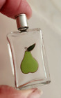 Small Clear Glass Perfume Bottle w Enamel Pear Emblem-Guilloche Cap #878