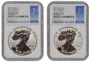 New Listing2021 W and S Reverse Proof Silver Eagle 2 Coins Designer Set NGC PF69 FDOI SKU 3