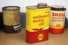 BOAT GRAPHICS ~GREAT SHAPE~ 1940s era SHELL OUTBOARD MOTOR OIL Old 1 qt. Tin Can