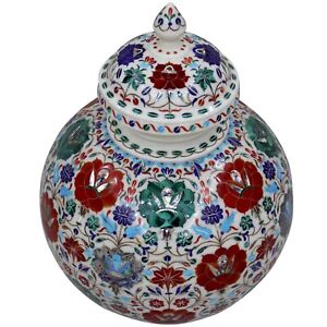 Marble Flower Pot Inlaid with Beautiful Pattern Giftable Vase with Elegant Look