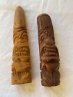 2 Vintage Tiki Hand Carved Wood Totem Statue Bar Decor Souvenir
