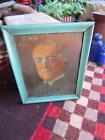 New ListingPrimitive Antique Woodrow Wilson Print in Wood Frame With Worn Turquoise Patina