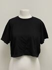 Talentless Solid Black Short Sleeve Crew Neck Boxy Cropped Top T-Shirt Size OSFA