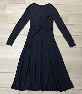 LAFAYETTE 148 New York Black Viscose Stretch Long Sleeve Maxi Dress V-Neck Sz 4