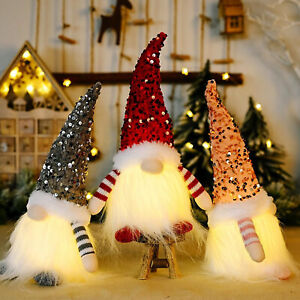 3pcs LED Lighted Christmas Gnome Handmade Santa Elf Figurine Faceless Doll Decor