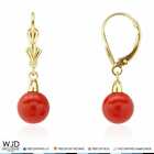 8 mm Ball Shaped Red Coral Leverback Dangle Earrings 14K Solid Yellow Gold 1