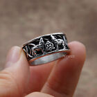 Men Nordic Viking Rune Fenrir Wolf Head Ring Size 7-15 Stainless Steel Gift