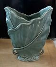 McCoy BRUSH Pottery Green Leaf Vase Glazed/Marked USA 604