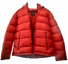 GUESS Men's  Mid-weight Puffer Jacket With Removable Hood - Large Red