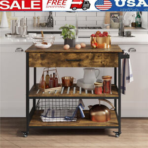 3-Tier Kitchen Island Microwave Serving Cart Rolling Utility Storage Portable US