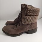 BOC Women's  Size 8 Distressed Brown Leather & Tweed Fabric Ankle Boots Lace-up