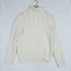Zara Sweater Mens Medium Ivory Turtleneck Chunky Cable Knit Fisherman Wool Blend