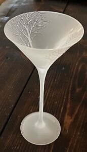 BELVEDERE VODKA ETCHED TREE LONG STEM COLD ACTIVATED FROSTED 9” MARTINI GLASS