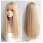 Long Straight Cosplay Party Wig With Bangs Synthetic Hair Bleach blonde
