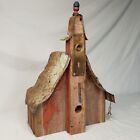 Vintage Rustic Bird House Ceiling Tile Metal Roof Handcrafted  19”h x 13”w 8.5”d