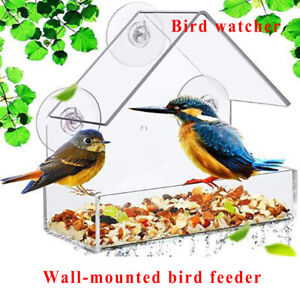 Bird Feeder, Clear Window outside Hanging Bird Feeder House with Suction Cup