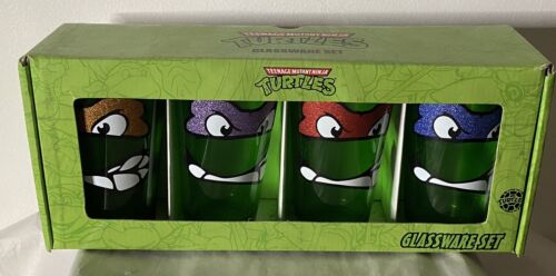 Teenage Mutant Ninja Turtle TMNT Tall Glass 16 oz Glassware Set 4with Box Green