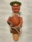 ANRI Man with Telephone Bottle Stopper Wood Puppet Vintage Mechanical Phone