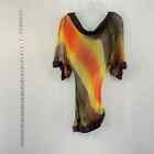 Bebe Orange Yellow Black Silk Long Sleeve Top Blouse - Women's XS