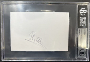 PHIL COLLINS SIGNED AUTOGRAPHED 4X6 INDEX CARD CUT BECKETT SLABBED COA GENESIS