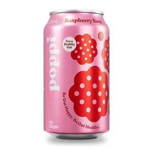 POPPI Sparkling Prebiotic Soda, Raspberry Rose 12 oz Cans (Pack of 12)