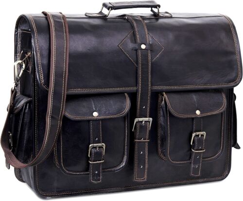 Men's Genuine Vintage Leather Messenger Shoulder Laptop Bag Briefcase Black