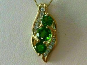 2.20 Ct Round Cut Emerald & Diamond Pendant With Chain 14K Yellow Gold Finish