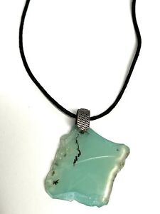 Chunky Aqua Necklace Stone Sea Glass? Artisan Adjust 34” Satin Cord Unique