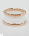 BVLGARI 18k Rose Gold And White Ceramic B.Zero 4 Band Ring Size 7.5/56