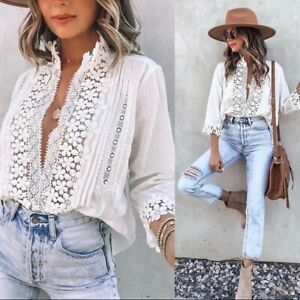 XXL New Plus Size Boho White Crochet Lace Modern Top Blouse Shirt Womens Size 2X