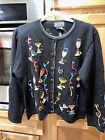 BEREK Party Cocktail Drinks Martini New Years Cardigan Sweater Beads Sequins L
