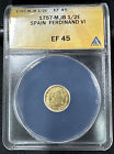 1757 ANACS EF 45 Gold 1/2 Escudo Ferdinand VI Madrid Spain Mint *108