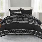 Shatex Black Comforter Set with White Striped Soft and Elegant Geometric Bedding