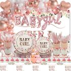 258pcs Baby Girl Shower Party Decor Sets Pink Rose Gold Balloons Plates Cups