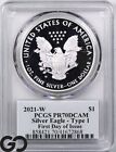 2021-W American Eagle Silver Dollar, Deep Cameo PROOF, Type 1 PCGS PR 70