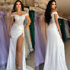 Sexy Off Shoulder Wedding Dresses Side Slit Satin Lace Applique Bridal Gowns New