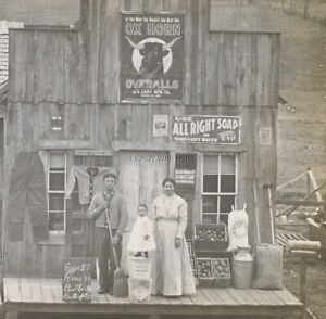 New Listing1908 RPPC CASSVILLE MO MITTS GENERAL STORE OX HORN OVERALLS BLACK DRAUGHT MUST C