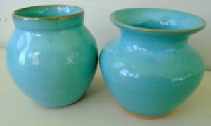 Two Small Blue Potts Pottery Vases, Seagrove, North Carolina, Signed, MINT