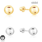 14K Real Gold Round Ball Stud Screw Back Earrings in Yellow or White 3mm 4mm 5mm