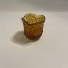 VINTAGE 1907 RIVERSIDE GLASS CO. ONEATA OR CHIMO AMBER GLASS TOOTHPICK HOLDER