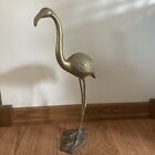 Vintage MCM Solid Brass Flamingo 23” Figurine