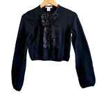 Women's Nanette Lepore Black Ruffle Cashmere Cardigan Sweater Small